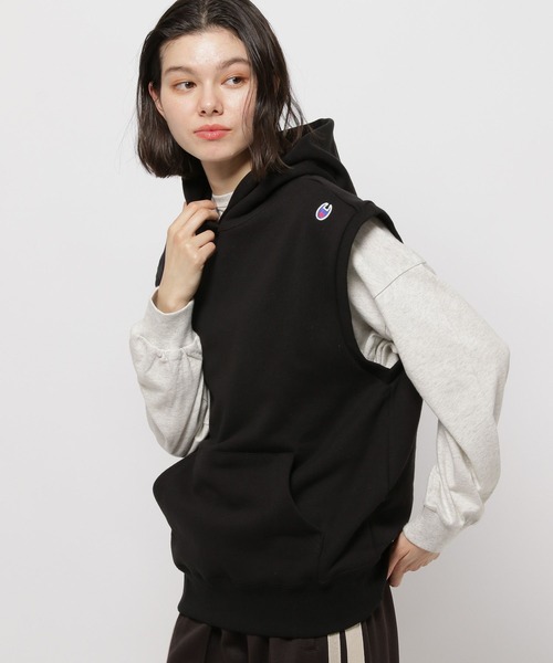 Champion フード付きベスト ホワイト Champion（チャンピオン）の「【Champion(チャンピオン)】フードプル