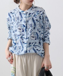 EMAGO 夏の海水彩総柄シャツ