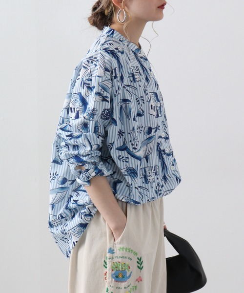 ブラウス シャツ EMAGO 夏の海水彩総柄シャツ レディース EMAGO 夏の海水彩総柄シャツ（シャツ/ブラウス）｜Emago（イマゴ