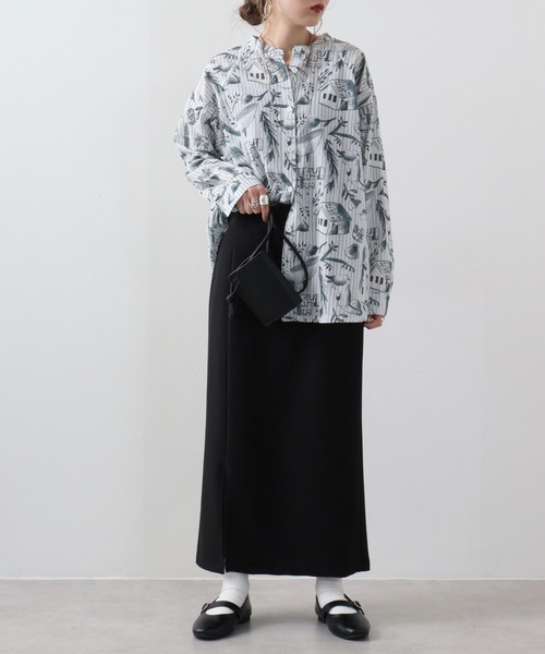 夏の海水彩総柄シャツ emago レディース トップス 長袖 薄手 大人の 北欧 ストライプ かわいい EMAGO 夏の海水彩総柄シャツ（シャツ/ブラウス）｜Emago（イマゴ