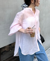 CIAOPANIC TYPY | 【冷房対策/体型カバー】シアーバンドカラーシャツ(シャツ/ブラウス)