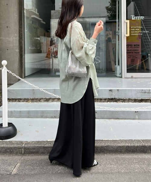 CIAOPANIC TYPY（チャオパニックティピー）の「【冷房対策/体型カバー】シアーバンドカラーシャツ（シャツ/ブラウス・レディース・ブラウン/ホワイト/ピンク/グリーン/グレー/ブラック/サックスブルー/パープル/イエロー/ベビーピンク・ONE SIZE）」の14枚目の写真
