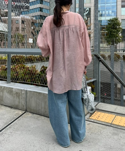 CIAOPANIC TYPY(チャオパニックティピー)の「【冷房対策/体型カバー】シアーバンドカラーシャツ(シャツ/ブラウス・レディース・ブラウン/ホワイト/ピンク/グリーン/グレー/ブラック/サックスブルー/パープル・ONE SIZE)」の20枚目の写真