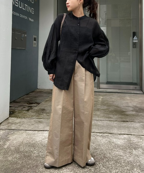 CIAOPANIC TYPY(チャオパニックティピー)の「【冷房対策/体型カバー】シアーバンドカラーシャツ(シャツ/ブラウス・レディース・ブラウン/ホワイト/ピンク/グリーン/グレー/ブラック/サックスブルー/パープル・ONE SIZE)」の16枚目の写真