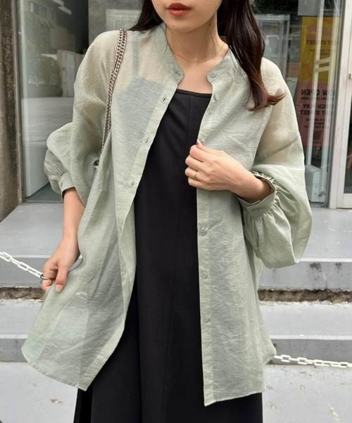 CIAOPANIC TYPY(チャオパニックティピー)の「【冷房対策/体型カバー】シアーバンドカラーシャツ(シャツ/ブラウス・レディース・ブラウン/ホワイト/ピンク/グリーン/グレー/ブラック/サックスブルー/パープル・ONE SIZE)」の18枚目の写真