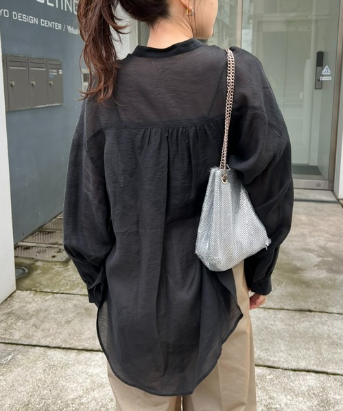 CIAOPANIC TYPY(チャオパニックティピー)の「【冷房対策/体型カバー】シアーバンドカラーシャツ(シャツ/ブラウス・レディース・ブラウン/ホワイト/ピンク/グリーン/グレー/ブラック/サックスブルー/パープル・ONE SIZE)」の15枚目の写真