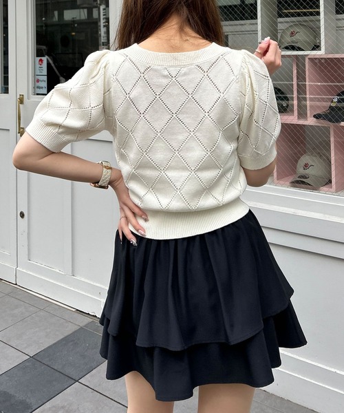 INGNI(イング)の「透かしリボン5分袖ニット(ニット/セーター・レディース・ピンク/ブラック×ホワイト/ホワイト×ブラック/ブルー系・M)」の19枚目の写真