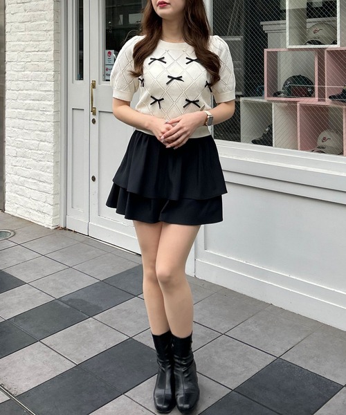 INGNI(イング)の「透かしリボン5分袖ニット(ニット/セーター・レディース・ピンク/ブラック×ホワイト/ホワイト×ブラック/ブルー系・M)」の18枚目の写真
