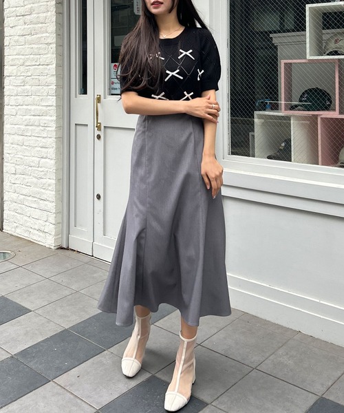 最終値下げ❗️Rosen Kreuz フリンジニット　グレー INGNI（イング）の「透かしリボン5分袖ニット（ニット/セーター）」 - WEAR