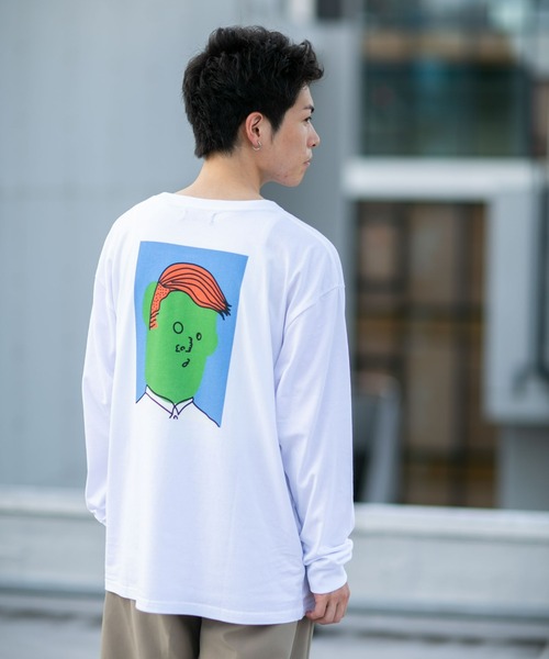 Eiji×nano・universeプリント 白Tシャツ長袖（Tシャツ/カットソー