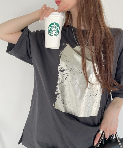 セール】箔プリント ビッグTシャツ（Tシャツ/カットソー）｜Ada