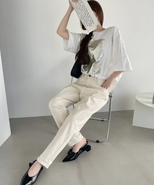 Ada.(エイダ)の「箔プリント ビッグTシャツ(Tシャツ/カットソー・レディース・ブラック/ホワイト・FREE)」の12枚目の写真