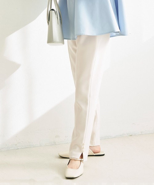 coca（coca）（コカ）の「【WEB限定セール】パール付きストレッチスリットパンツ（スラックス・レディース・アイボリー/ブラック・S/M/L）」の6枚目の写真