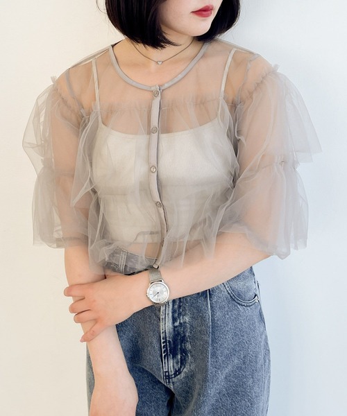 Heather（ヘザー）の「チュールフリルプルオーバー　118744（シャツ/ブラウス・レディース・グレー/ブラック/アイボリー・FREE）」の3枚目の写真