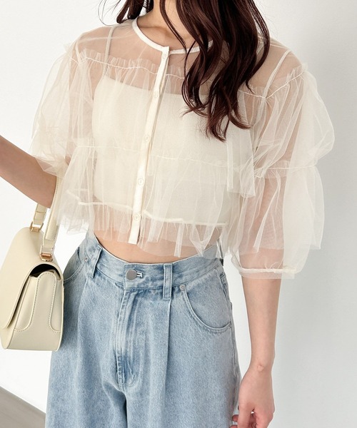 Heather（ヘザー）の「チュールフリルプルオーバー　118744（シャツ/ブラウス・レディース・グレー/ブラック/アイボリー・FREE）」の6枚目の写真