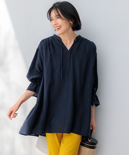 洗える】LIBECOリネン ティアード チュニック ブラウス