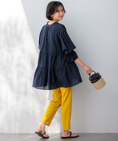 洗える】LIBECOリネン ティアード チュニック ブラウス