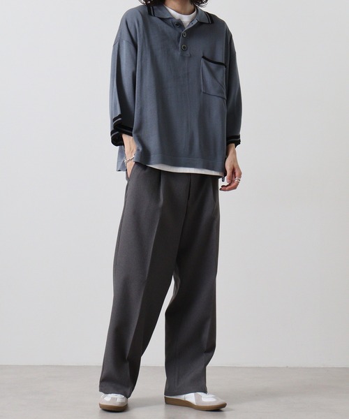 FUNALIVE(ファンアライブ)の「麻タッチ天竺 ルーズサイズ 襟ライン サマーニットポロ(ポロシャツ・メンズ・ライトグレー/ベージュ/ブルー/ブラック・F)」の16枚目の写真