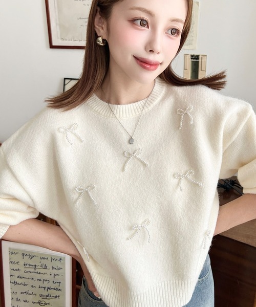 moment+（モーメントプラス）の「パールリボンパーツ付きショート丈