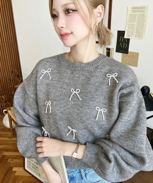 MOSCHINO モスキーノ　リボン　パール装飾　ニット　セーター MOSCHINO モスキーノ リボン パール装飾 ニット セーター パール