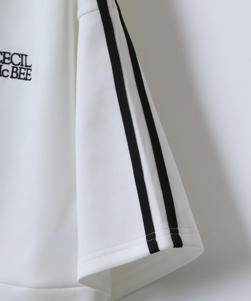 CECIL McBEE(セシルマクビー)の「CECIL McBEE(セシルマクビー)ワンポイントロゴ サイドライン半袖パーカー レディース/プルオーバートップス/フーディー(パーカー・レディース・ブラック/オフホワイト・L/M)」の8枚目の写真