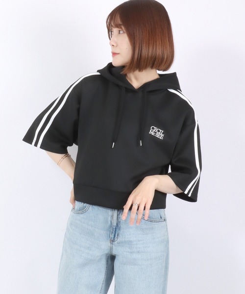 CECIL McBEE(セシルマクビー)の「CECIL McBEE(セシルマクビー)ワンポイントロゴ サイドライン半袖パーカー レディース/プルオーバートップス/フーディー(パーカー・レディース・ブラック/オフホワイト・L/M)」の22枚目の写真