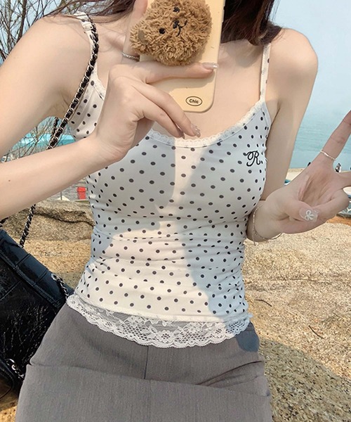 LAFFMO（ラフモ）の「ドットキャミソール（キャミソール・レディース・ホワイト/ブラック・M/L）」の5枚目の写真