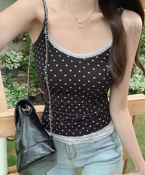 LAFFMO（ラフモ）の「ドットキャミソール（キャミソール・レディース・ホワイト/ブラック・M/L）」の9枚目の写真