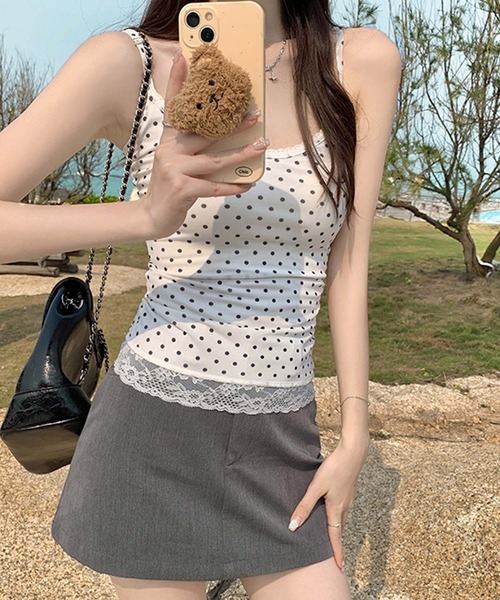 LAFFMO（ラフモ）の「ドットキャミソール（キャミソール・レディース・ホワイト/ブラック・M/L）」の8枚目の写真