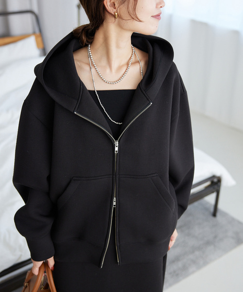 【即配送】SLOBE IENA ボリュームジップアップフーディー ブラック 追加》ボリュームジップアップフーディー（パーカー）｜SLOBE