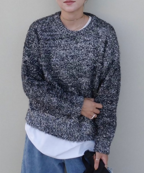 ニット セーター 「hideka select」ラメフェザープルオーバー / ラメニット フェザーニット シャギーニット レディース hideka select》ラメフェザープルオーバー / ラメニット