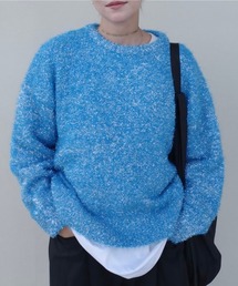 《hideka select》フェザータッチプルオーバーニット / アイボリー ホワイト ブラック ブルー ラメ シャギーニット 秋服 冬服 ニットカーディガン 羽織り アウター 韓国 保温 ガーリー 長袖 トップス カジュアル ホリデー