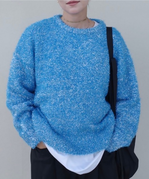 ニット セーター 「hideka select」ラメフェザープルオーバー / ラメニット フェザーニット シャギーニット レディース hideka select》ラメフェザープルオーバー / ラメニット
