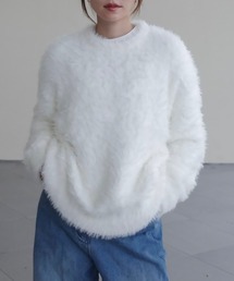 《hideka select》フェザータッチプルオーバーニット / アイボリー ホワイト ブラック ブルー ラメ シャギーニット 秋服 冬服 ニットカーディガン 羽織り アウター 韓国 保温 ガーリー  長袖 トップス カジュアル ホリデー