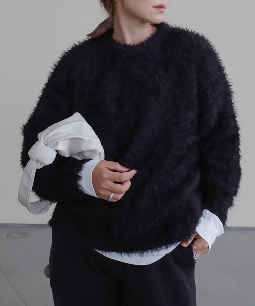 HEILIS(ヘイリス)の「《hideka select》フェザータッチプルオーバーニット / アイボリー ホワイト ブラック ブルー ラメ シャギーニット 秋服 冬服 ニットカーディガン 羽織り アウター 韓国 保温 ガーリー 長袖 トップス カジュアル ホリデー(ニット/セーター・レディース・ブルー系その他/ブラック系その他/グレー系その他/ブラック/アイボリー・FREE)」の3枚目の写真