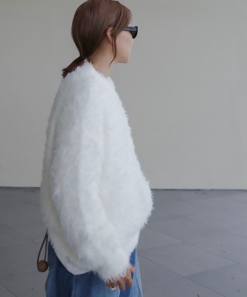 HEILIS(ヘイリス)の「《hideka select》フェザータッチプルオーバーニット / アイボリー ホワイト ブラック ブルー ラメ シャギーニット 秋服 冬服 ニットカーディガン 羽織り アウター 韓国 保温 ガーリー 長袖 トップス カジュアル ホリデー(ニット/セーター・レディース・ブルー系その他/ブラック系その他/グレー系その他/ブラック/アイボリー・FREE)」の6枚目の写真