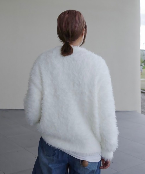 HEILIS(ヘイリス)の「《hideka select》フェザータッチプルオーバーニット / アイボリー ホワイト ブラック ブルー ラメ シャギーニット 秋服 冬服 ニットカーディガン 羽織り アウター 韓国 保温 ガーリー 長袖 トップス カジュアル ホリデー(ニット/セーター・レディース・ブルー系その他/ブラック系その他/グレー系その他/ブラック/アイボリー・FREE)」の7枚目の写真
