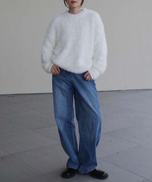 HEILIS(ヘイリス)の「《hideka select》フェザータッチプルオーバーニット / アイボリー ホワイト ブラック ブルー ラメ シャギーニット 秋服 冬服 ニットカーディガン 羽織り アウター 韓国 保温 ガーリー 長袖 トップス カジュアル ホリデー(ニット/セーター・レディース・ブルー系その他/ブラック系その他/グレー系その他/ブラック/アイボリー・FREE)」の9枚目の写真