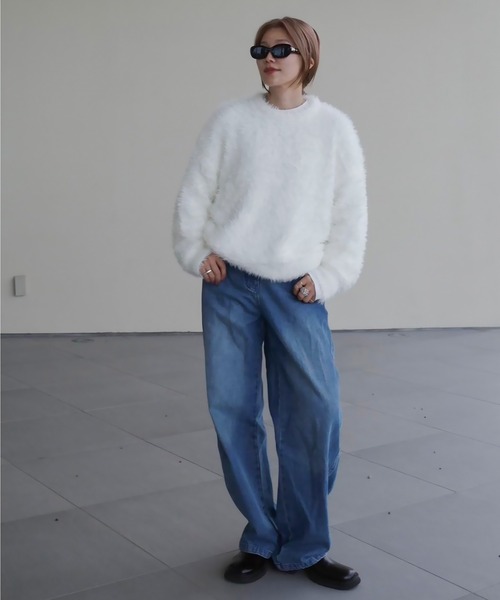 HEILIS(ヘイリス)の「《hideka select》フェザータッチプルオーバーニット / アイボリー ホワイト ブラック ブルー ラメ シャギーニット 秋服 冬服 ニットカーディガン 羽織り アウター 韓国 保温 ガーリー 長袖 トップス カジュアル ホリデー(ニット/セーター・レディース・ブルー系その他/ブラック系その他/グレー系その他/ブラック/アイボリー・FREE)」の11枚目の写真