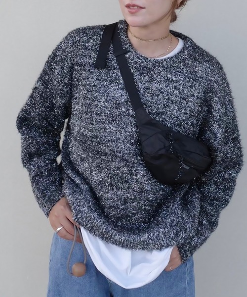HEILIS(ヘイリス)の「《hideka select》フェザータッチプルオーバーニット / アイボリー ホワイト ブラック ブルー ラメ シャギーニット 秋服 冬服 ニットカーディガン 羽織り アウター 韓国 保温 ガーリー 長袖 トップス カジュアル ホリデー(ニット/セーター・レディース・ブルー系その他/ブラック系その他/グレー系その他/ブラック/アイボリー・FREE)」の21枚目の写真
