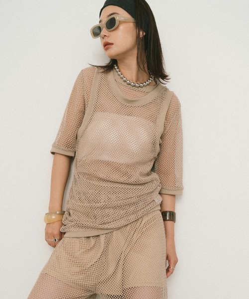 HANNE メッシュパンツ メッシュハーフスリーブTEE メッシュタンク　アン メッシュハーフスリーブTEE（Tシャツ/カットソー）｜HANNE（アン
