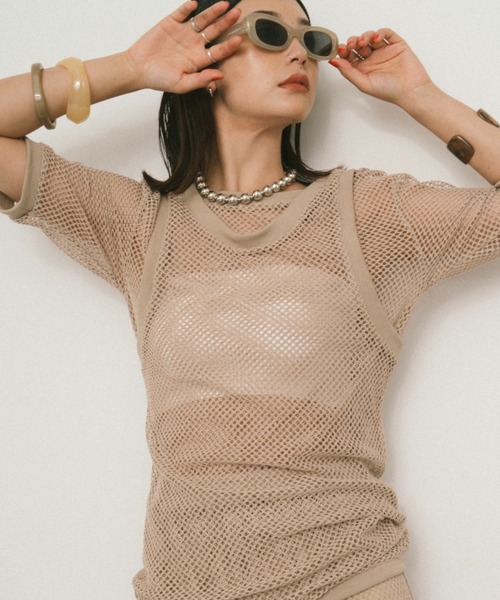 HANNE メッシュパンツ メッシュハーフスリーブTEE メッシュタンク　アン メッシュハーフスリーブTEE（Tシャツ/カットソー）｜HANNE（アン