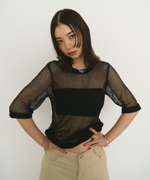 HANNE メッシュパンツ メッシュハーフスリーブTEE メッシュタンク　アン メッシュハーフスリーブTEE（Tシャツ/カットソー）｜HANNE（アン