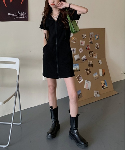 MAISON DE THERESE（メゾン ド テレーズ）の「半袖フード付きファスナーワンピース（ワンピース・レディース・グレー/ブラック/ホワイト・M/L）」の16枚目の写真