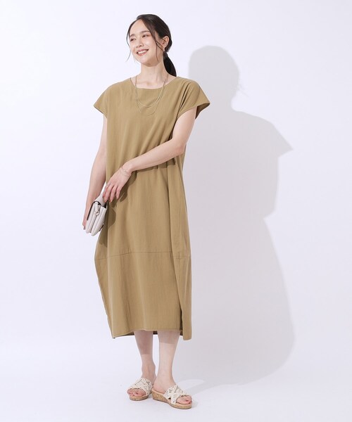 Rene ルネ 襟 バイカラー ウエストリボン コクーンワンピース ネイビー