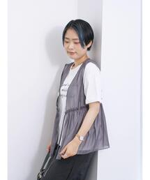 Samansa Mos2 blue | 光沢シアーベスト(シャツ/ブラウス)