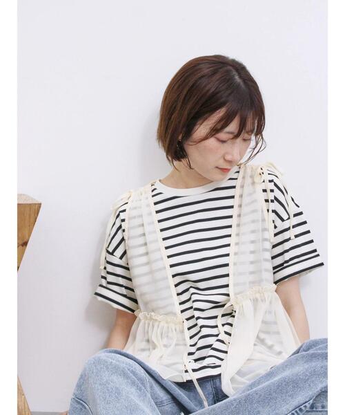 Samansa Mos2 blue（サマンサモスモスブルー）の「光沢シアーベスト（シャツ/ブラウス・レディース・チャコールグレー/ブラック/キナリ・F）」の16枚目の写真