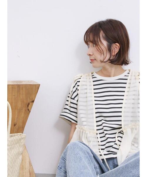 Samansa Mos2 blue（サマンサモスモスブルー）の「光沢シアーベスト（シャツ/ブラウス・レディース・チャコールグレー/ブラック/キナリ・F）」の17枚目の写真