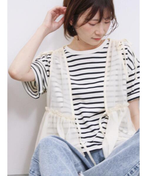 Samansa Mos2 blue（サマンサモスモスブルー）の「光沢シアーベスト（シャツ/ブラウス・レディース・チャコールグレー/ブラック/キナリ・F）」の19枚目の写真