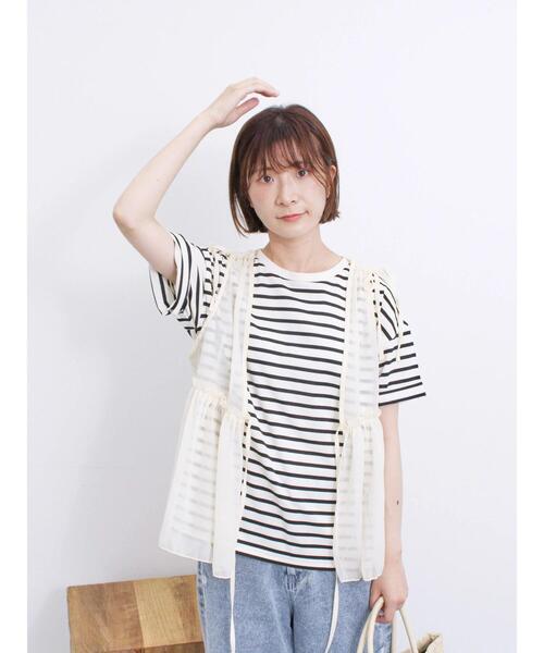 Samansa Mos2 blue（サマンサモスモスブルー）の「光沢シアーベスト（シャツ/ブラウス・レディース・チャコールグレー/ブラック/キナリ・F）」の20枚目の写真